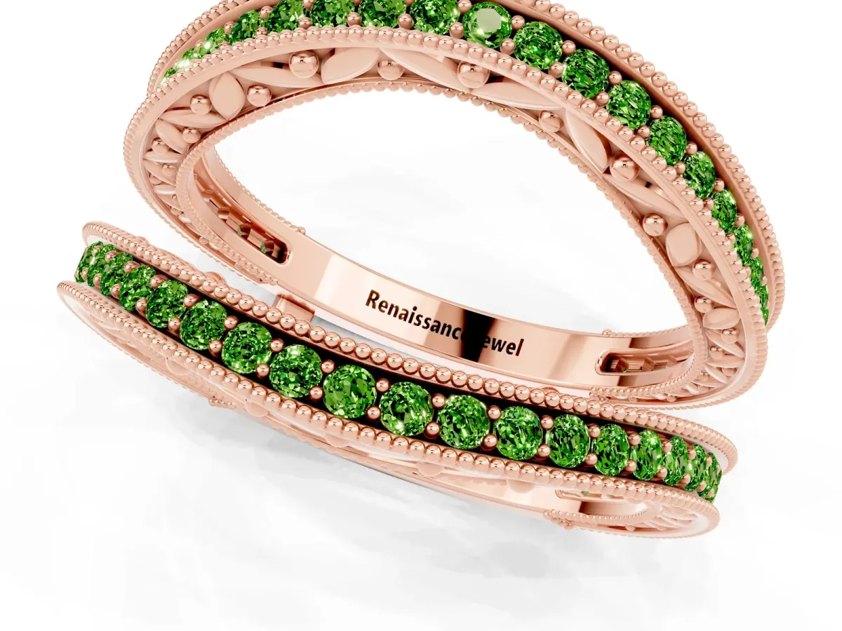 Round Peridot Milgrain Eternity Band with Channel Setting Rose gold