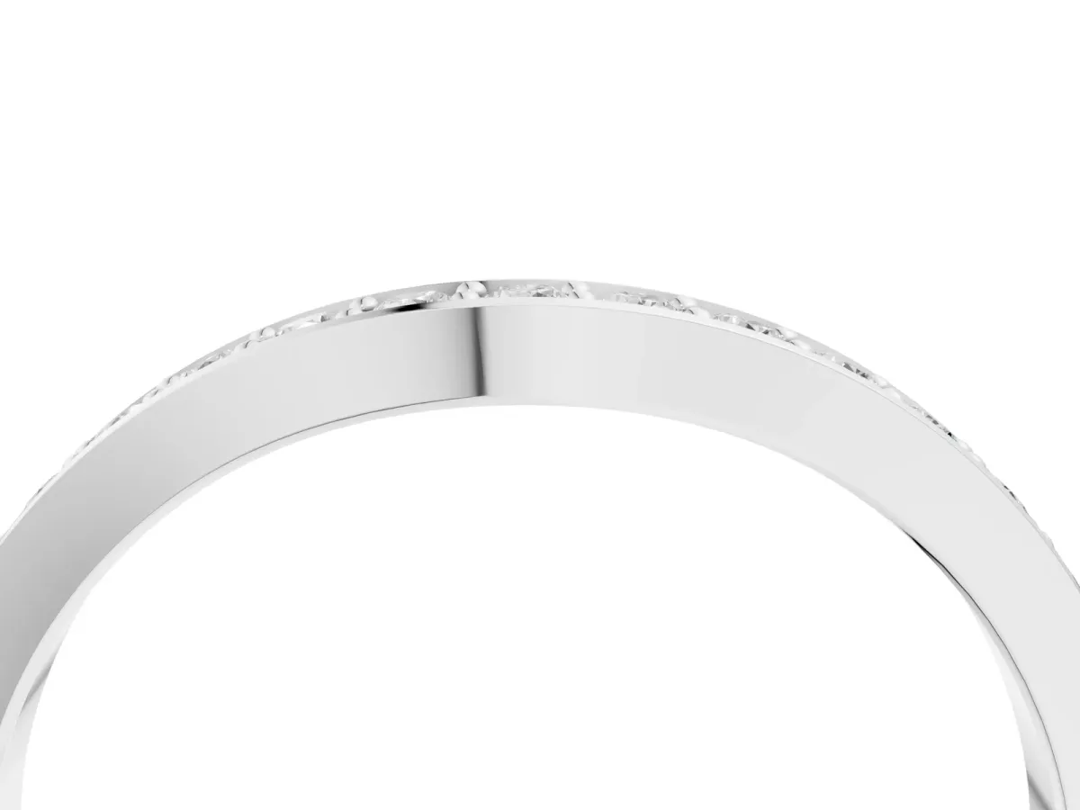 Diamond Pavé Round Cut Curved Band with Channel Setting Silver