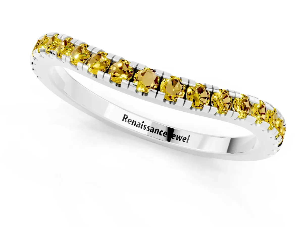 Round Yellow Sapphire Pavé Half Eternity Band with Shared Prong Setting Platinum