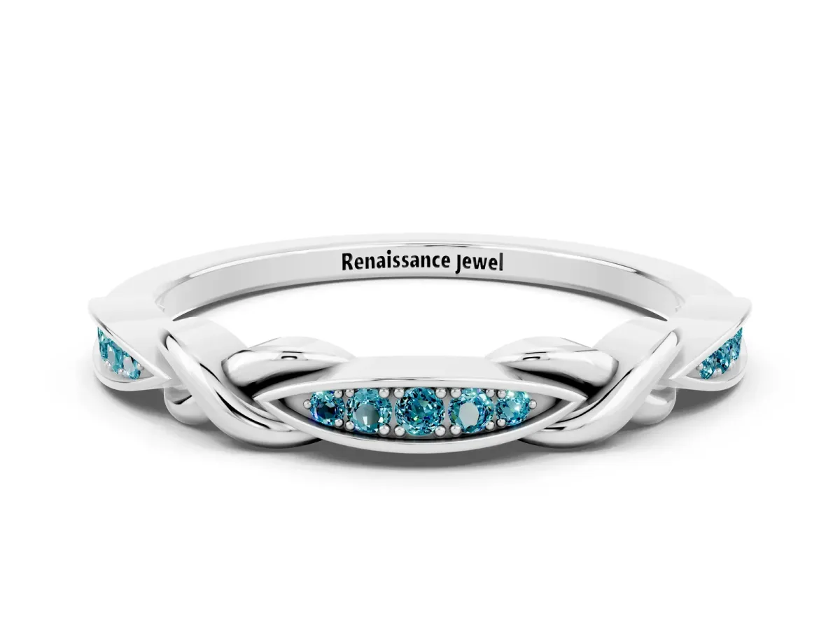 Twisted Marquise Blue Topaz Pavé Band with Shared Prong Setting White gold