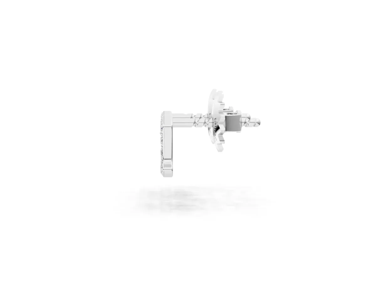 Round Diamond Initial A Stud Earrings White gold