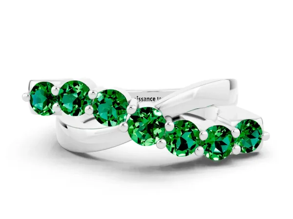 Round Emerald Prong-Set Crossover Band Platinum