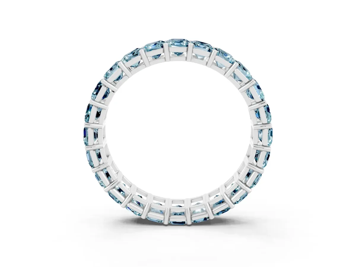 Emerald Cut Aquamarine Eternity Band with Shared Prong Setting Silver