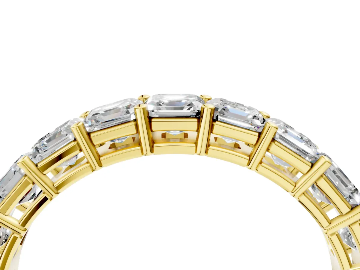 Asscher Cut Half Eternity Band with Shared Prong Setting Yellow gold
