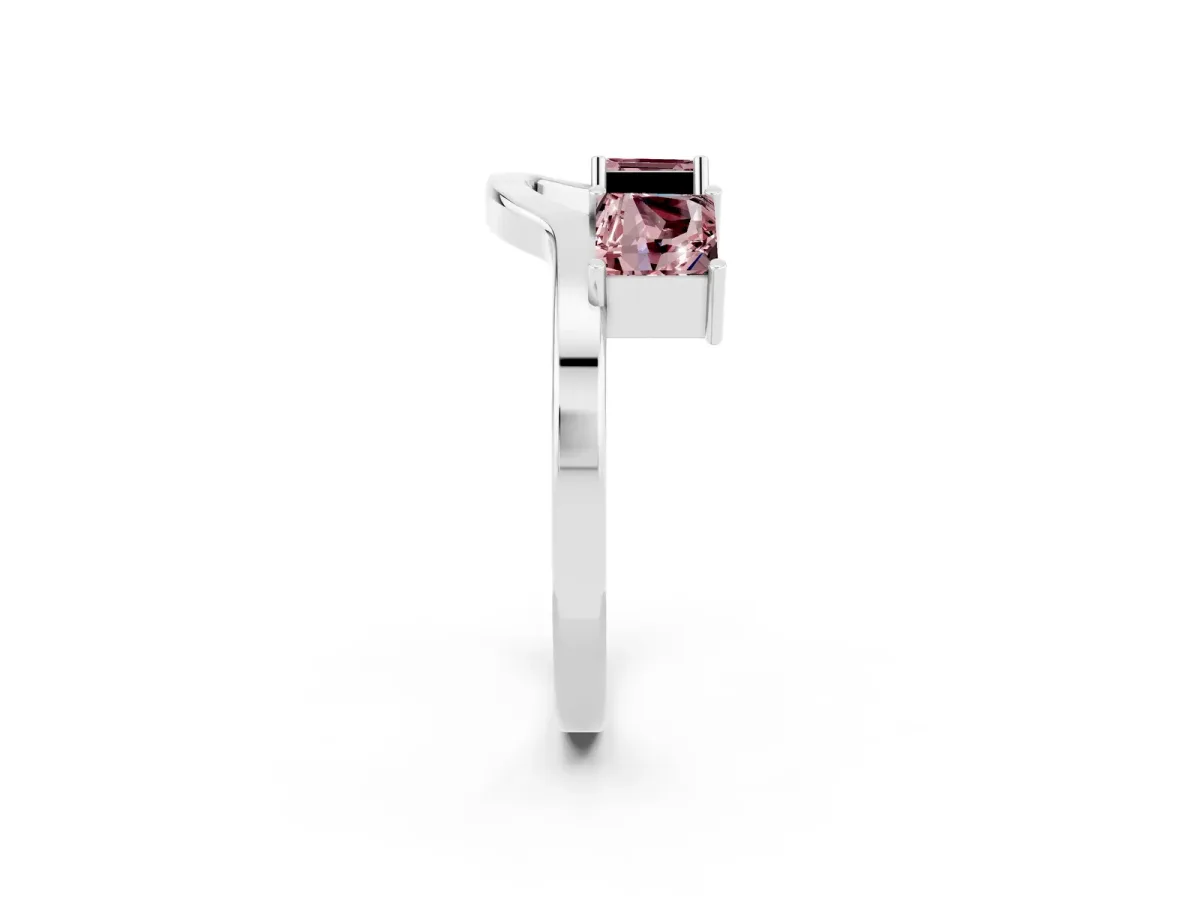 Princess Cut Morganite Two-Stone Open Band Ring with Four-Prong Setting Silver