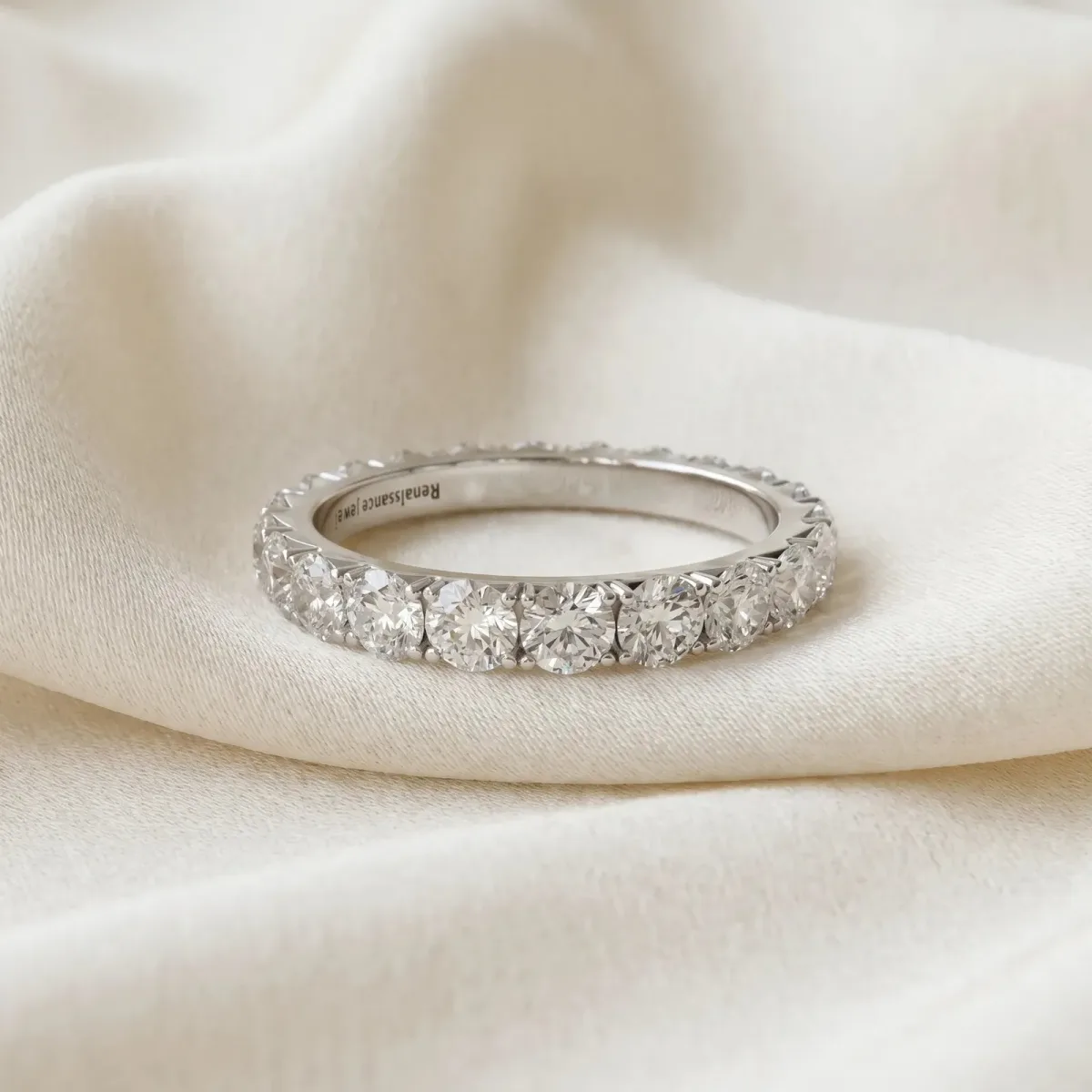 Round Diamond Eternity Band with Pavé Setting and Shared Prong White gold