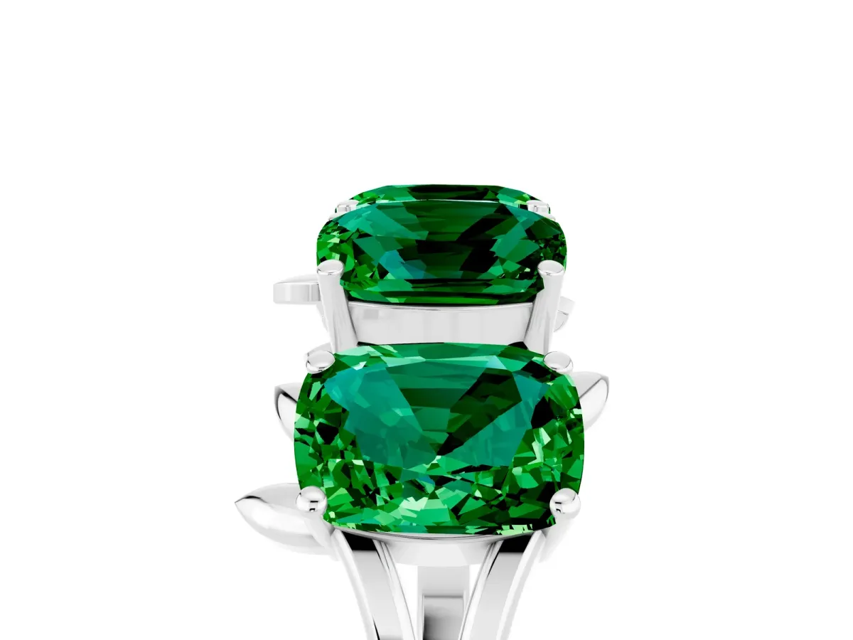 Emerald Cut Emerald Prong-Set Half Eternity Band White gold