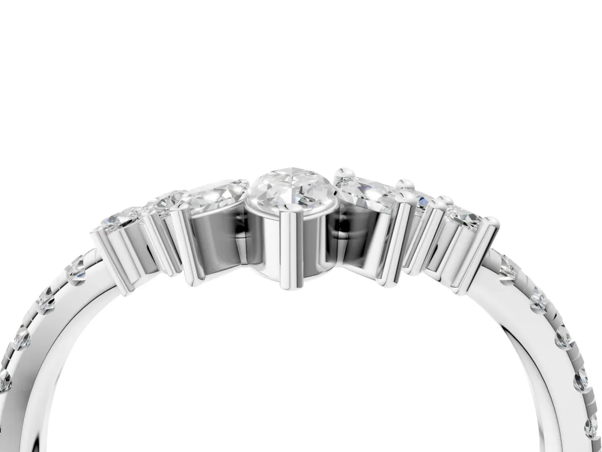 Chevron Marquise and Round Diamond Open Band with Prong Setting Platinum