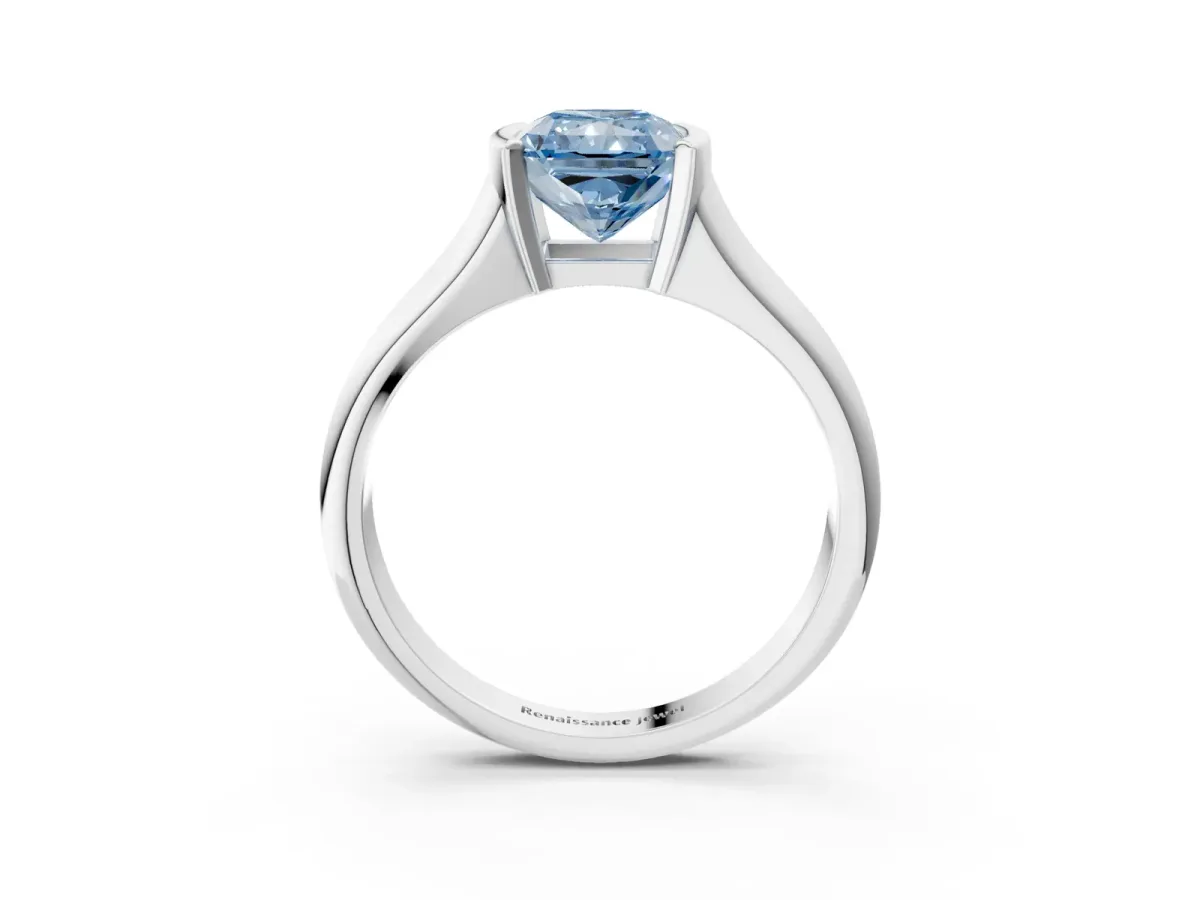 Fancy Blue Radiant Cut Solitaire Tension Set Diamond Ring with Split Shank Band Platinum
