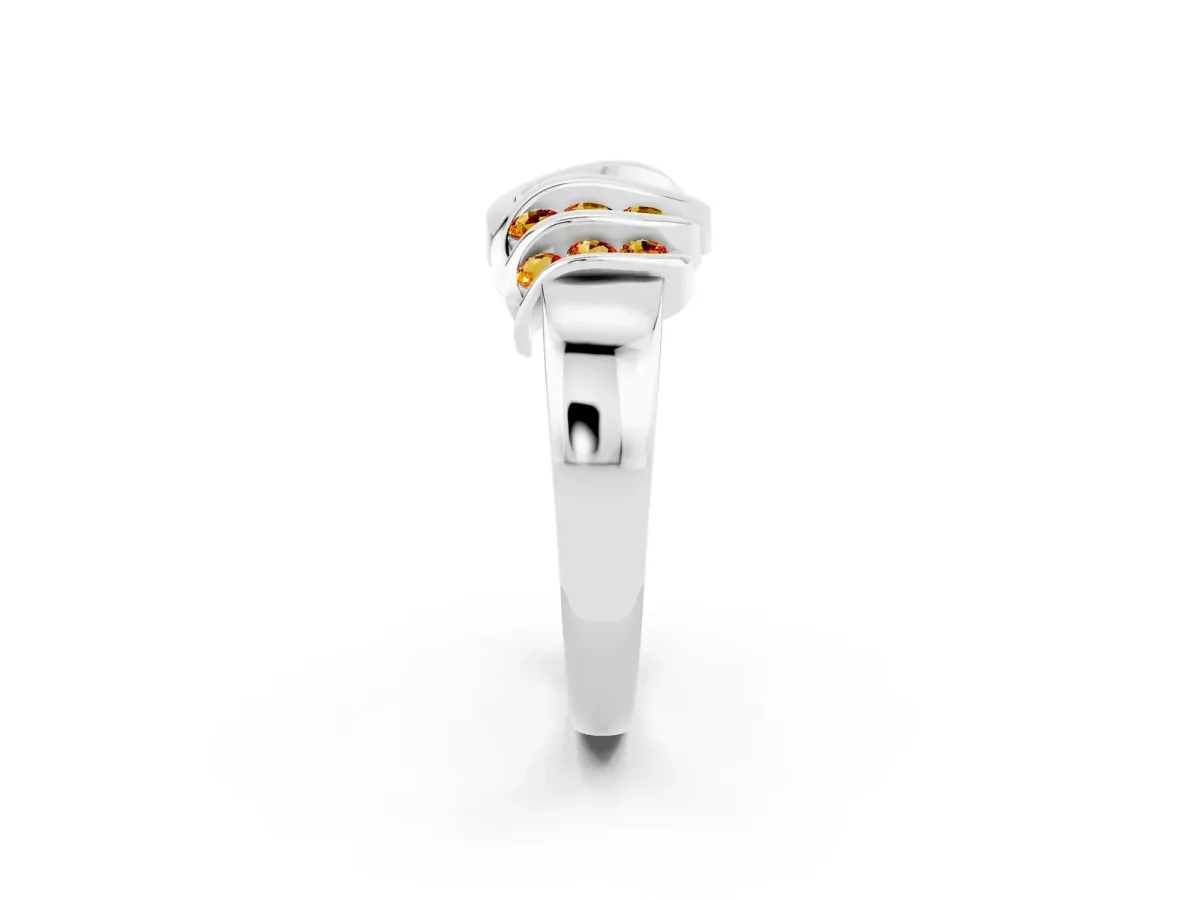 Round Citrine Multi-Row Crossover Band Silver
