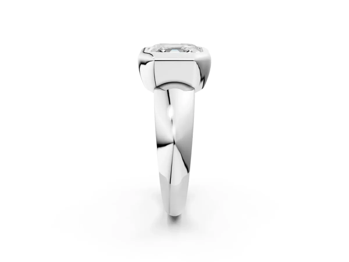 Bezel Set Asscher Cut Solitaire Ring with Wide Band Platinum
