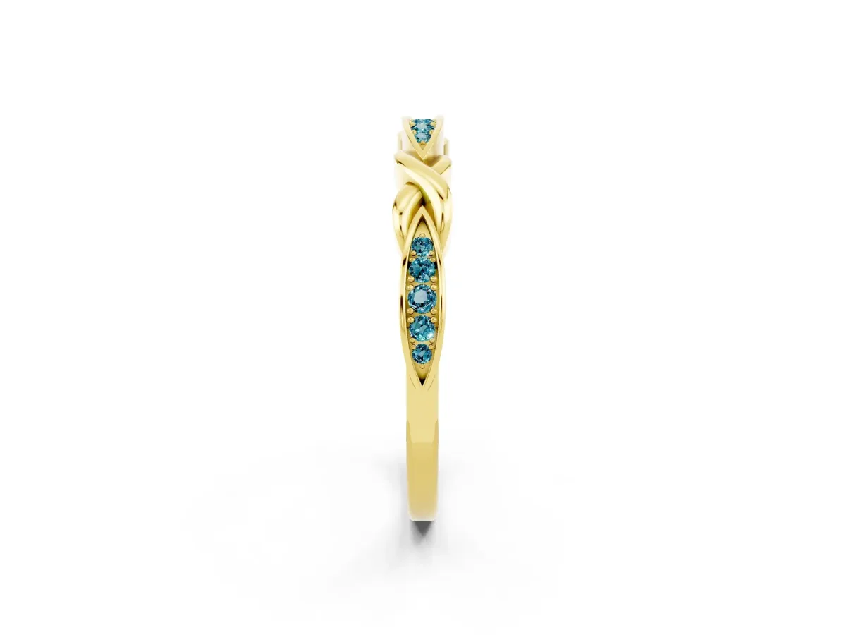 Twisted Marquise Blue Topaz Pavé Band with Shared Prong Setting Yellow gold
