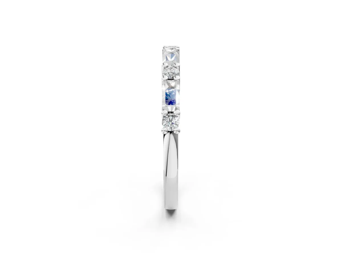 Baguette and Round Diamond Bar Setting Half Eternity Band with Prong Setting Platinum