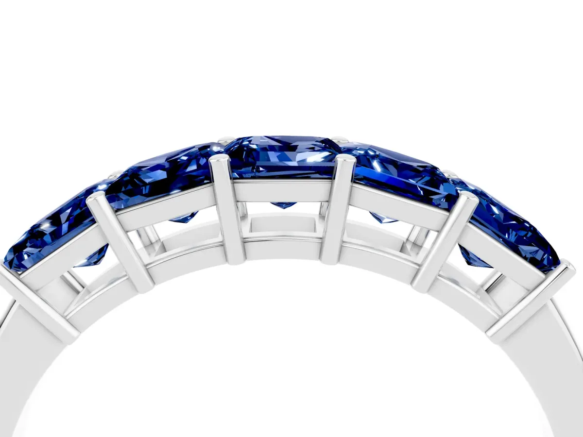 Princess Cut Five-Stone Blue Sapphire Band with Prong Setting Silver