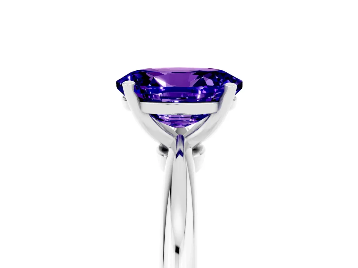 Oval Cut Tanzanite Solitaire Ring with Six-Prong Setting and Classic Band Silver