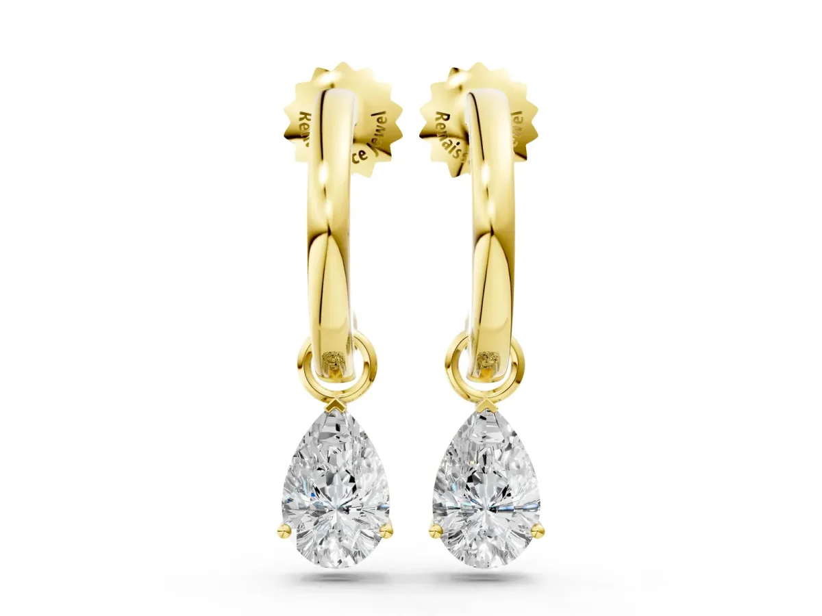 Pear Diamond Drop Earrings with Screw Back Yellow gold