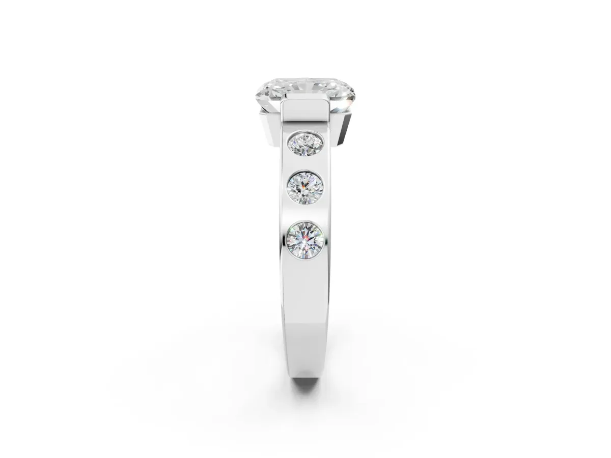 Radiant Cut Brilliant Channel-Set Diamond Ring with Bezel Prong Setting Platinum