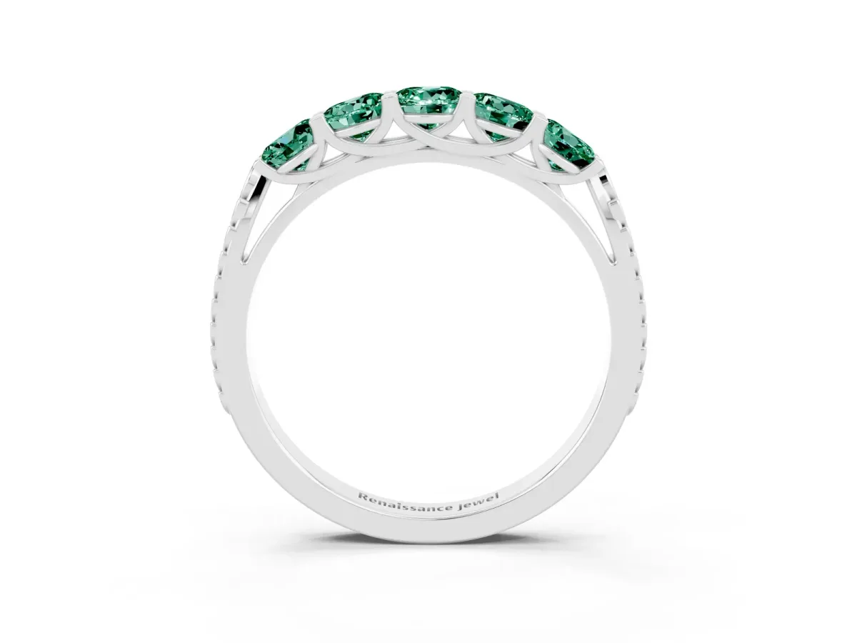 Five-Stone Round Green Sapphire Prong-Set Band Silver