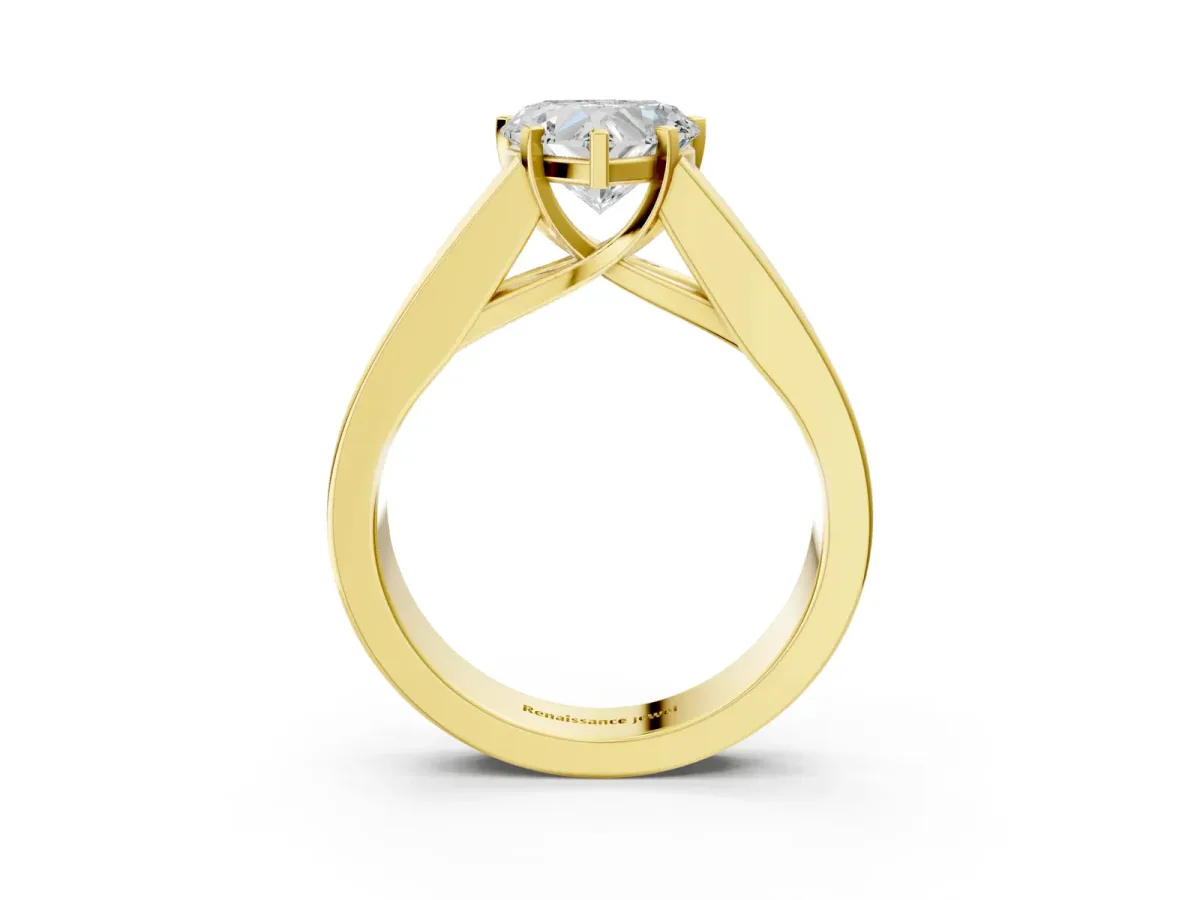 Heart Cut Cut Channel Set Solitaire Ring with Four-Prong Setting Yellow gold