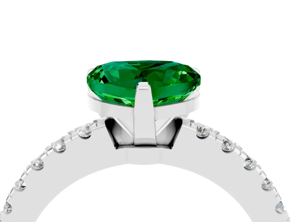 Heart Cut Solitaire Emerald with Pavé Band and Four-Prong Setting Platinum