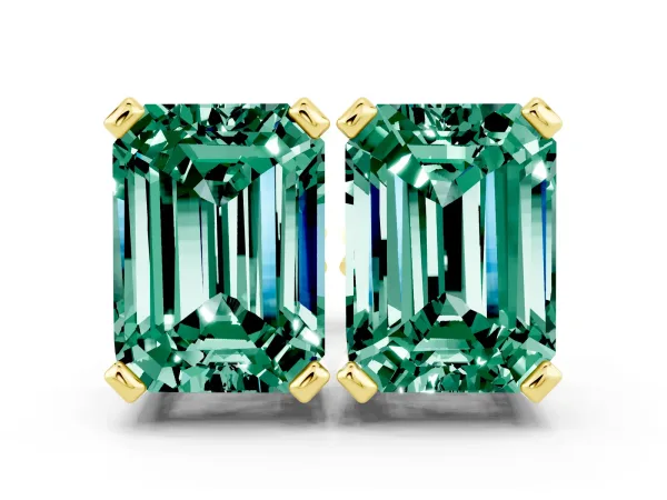 Emerald Cut Green Sapphire Stud Earrings Yellow gold