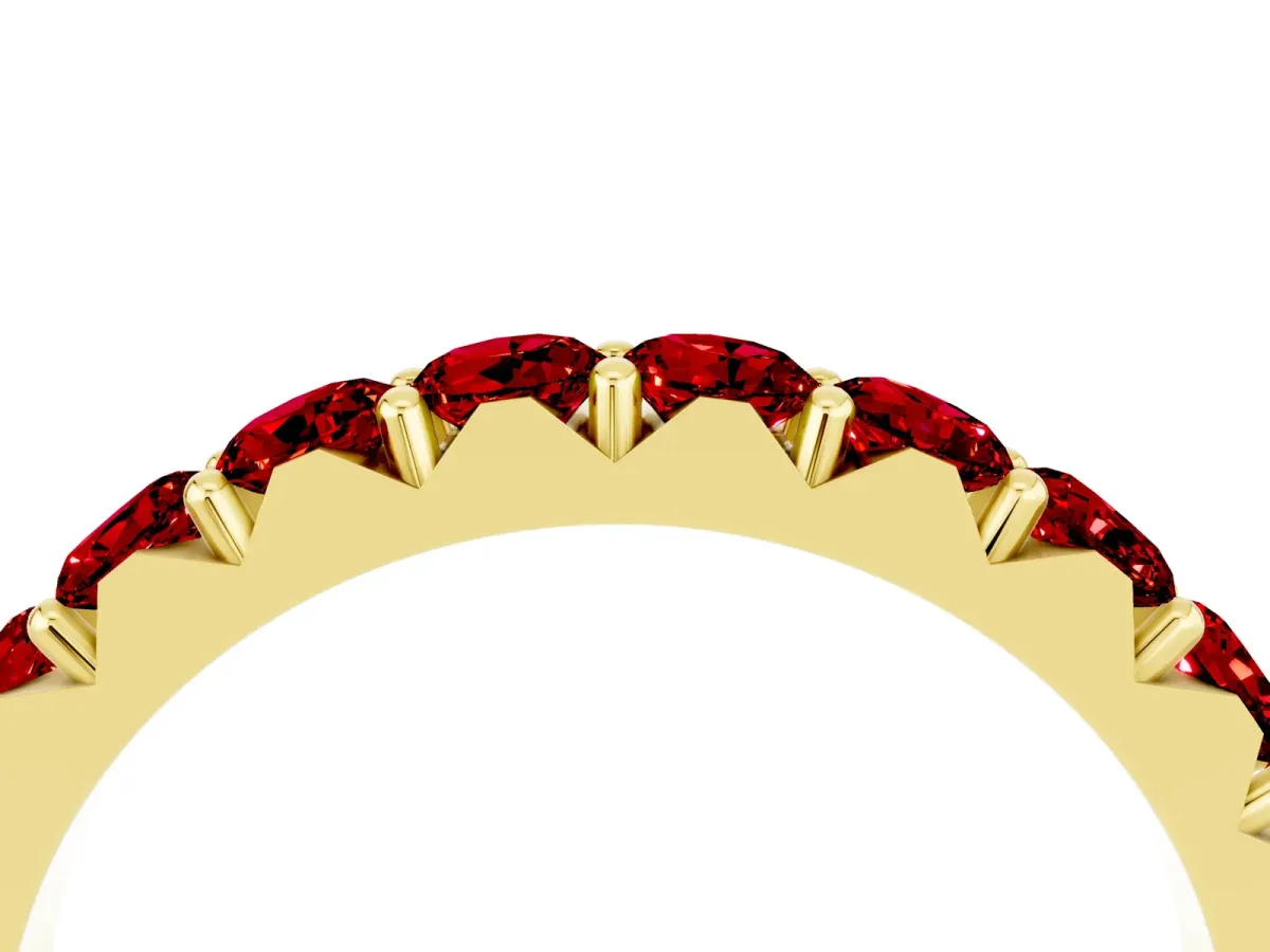 Round Ruby Half Eternity Band with Classic Prong Setting Yellow gold
