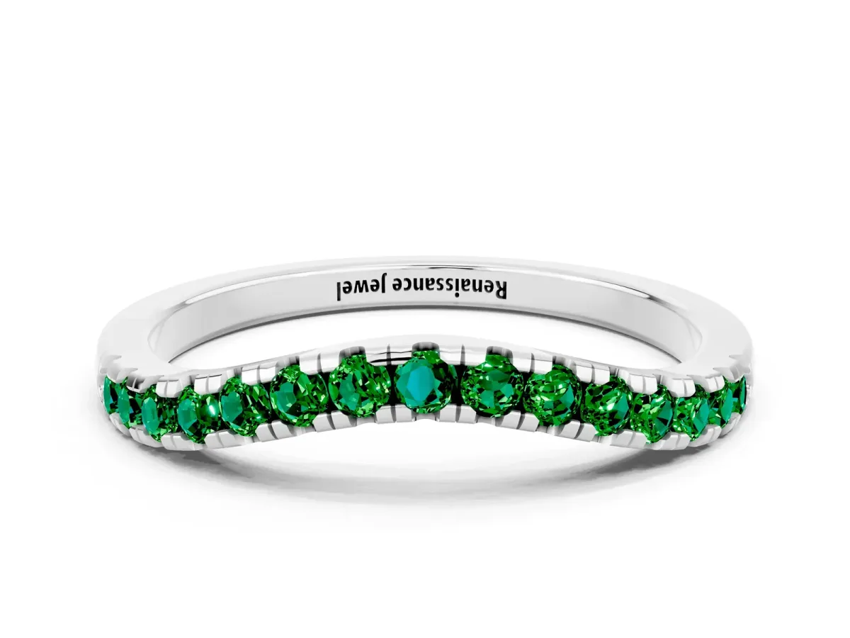 Emerald Pavé Curved Wedding Band Silver