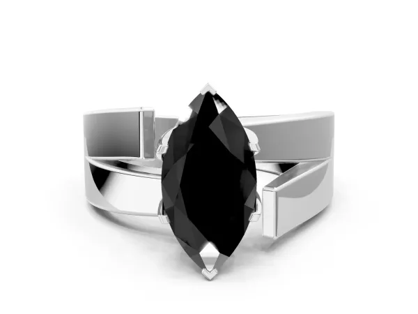 Fancy Black Modern Tension Set Marquise Cut Diamond Solitaire Wide Band Ring Platinum