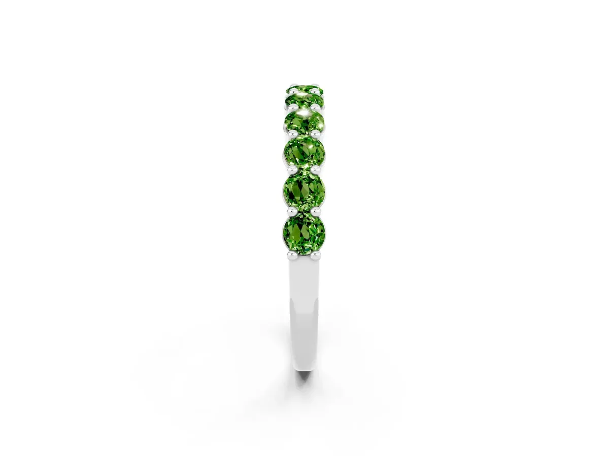 Round Peridot Half Eternity Band with Prong Setting Silver