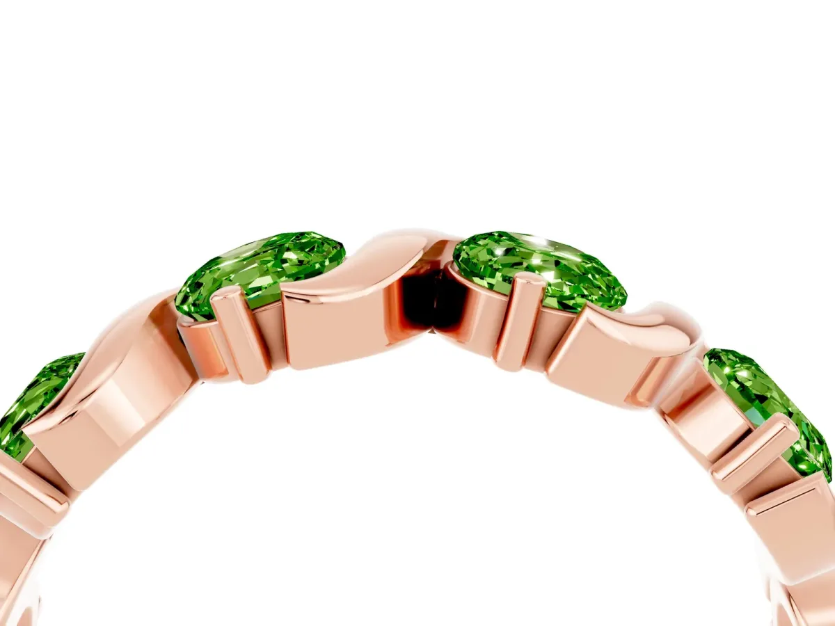 Six-Stone Round Peridot Wave Band with Shared Prong Setting Rose gold