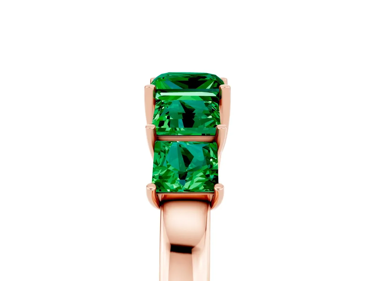 Princess Cut Five-Stone Emerald Ring with Classic Prong Setting Rose gold