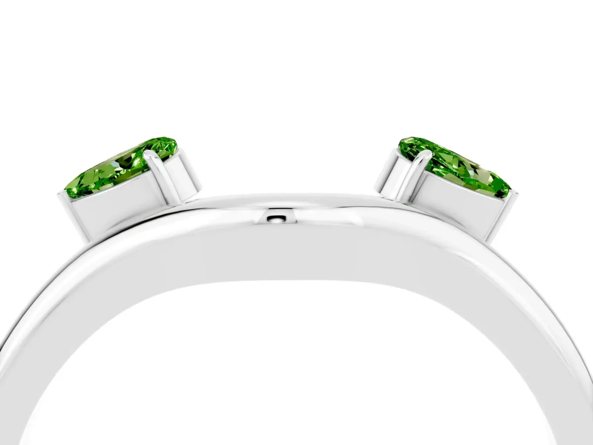 Pear Cut Peridot Two-Stone Open Band Ring with Prong Setting White gold