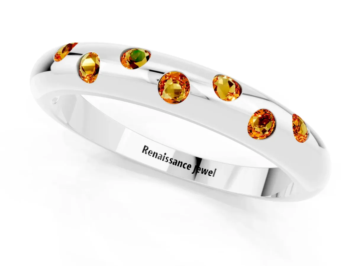 Round Citrine Flush-Set Comfort Fit Band Platinum