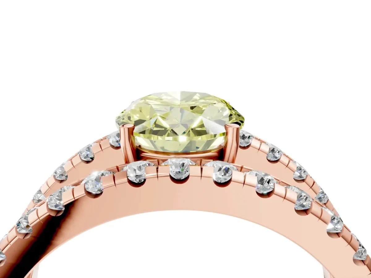 Fancy Yellow Oval Cut Solitaire Split Shank Pave Diamond Ring Rose gold