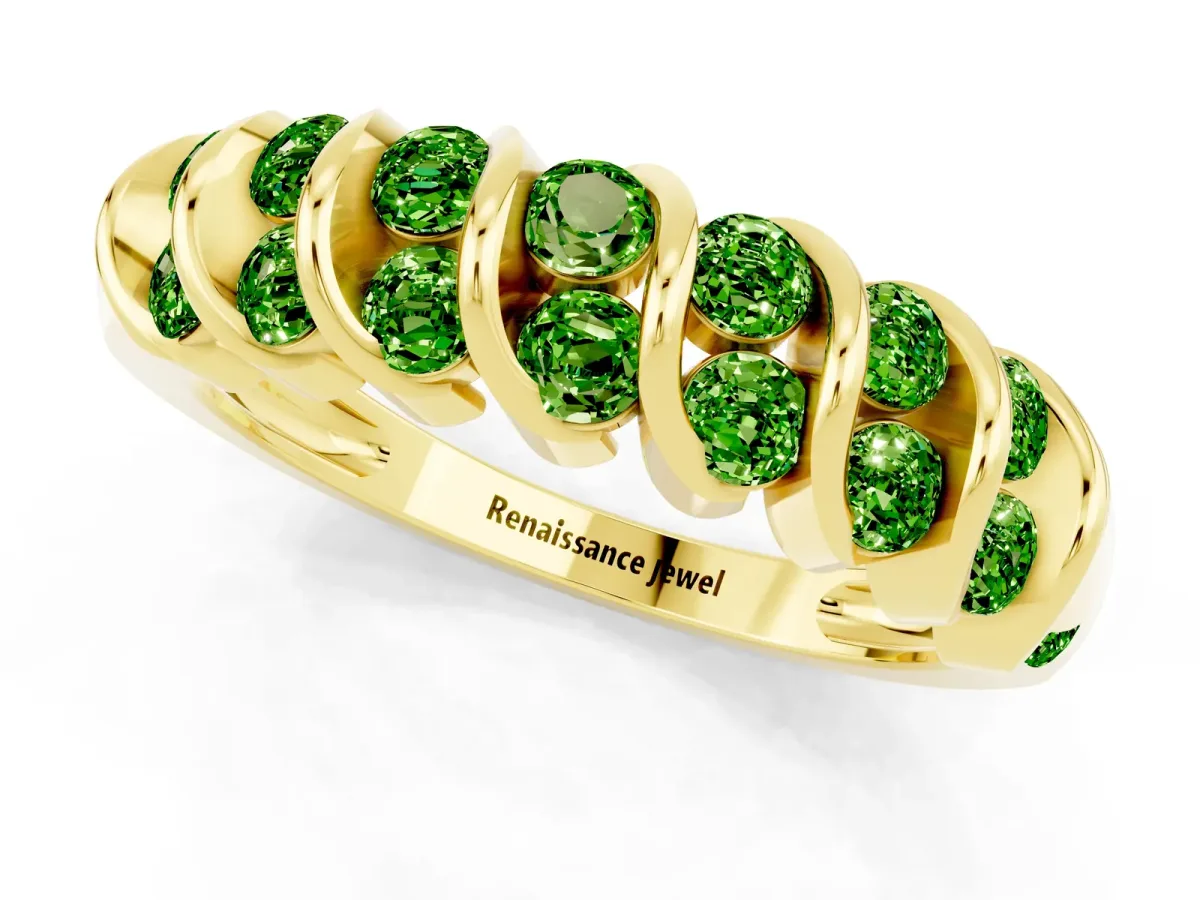 Channel Set Round Peridot Multi-Row Band Yellow gold