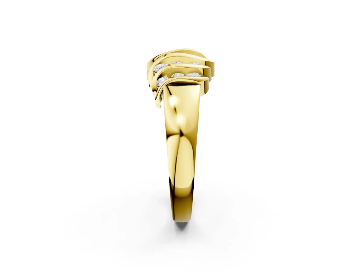 Round Diamond Multi-Row Crossover Band Yellow gold