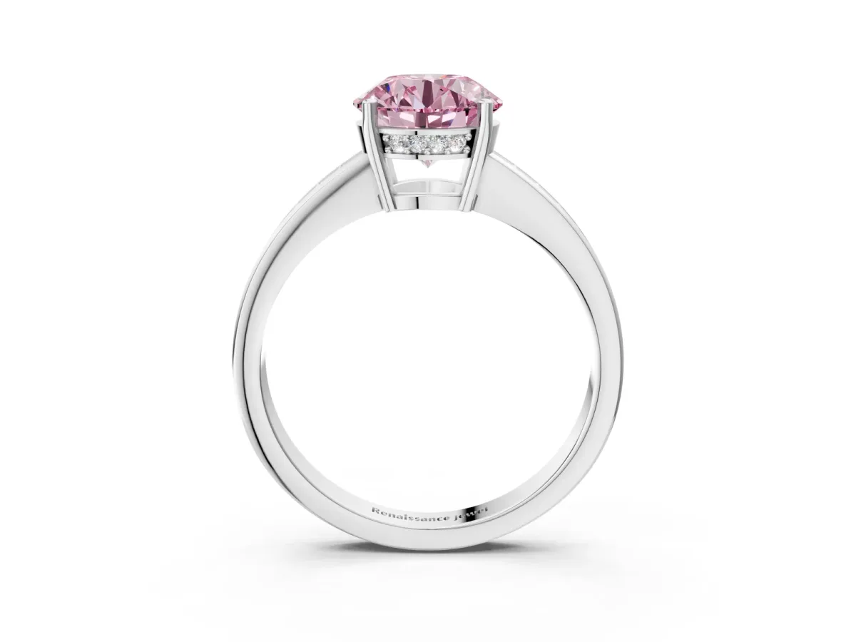 Fancy Pink Round Cut Solitaire Pavé Band Prong Setting Ring Silver