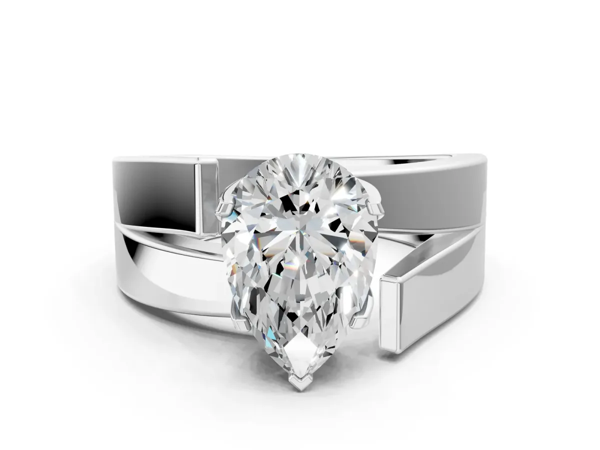 Modern Tension Set Pear Cut Diamond Solitaire Wide Band Ring Platinum