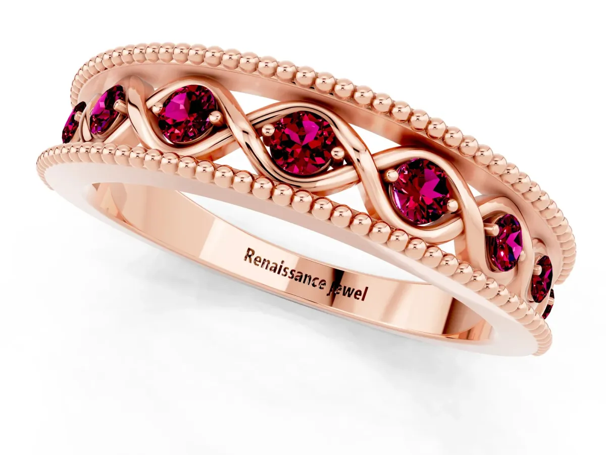 Round Garnet Twist Milgrain Band with Bezel Setting Rose gold