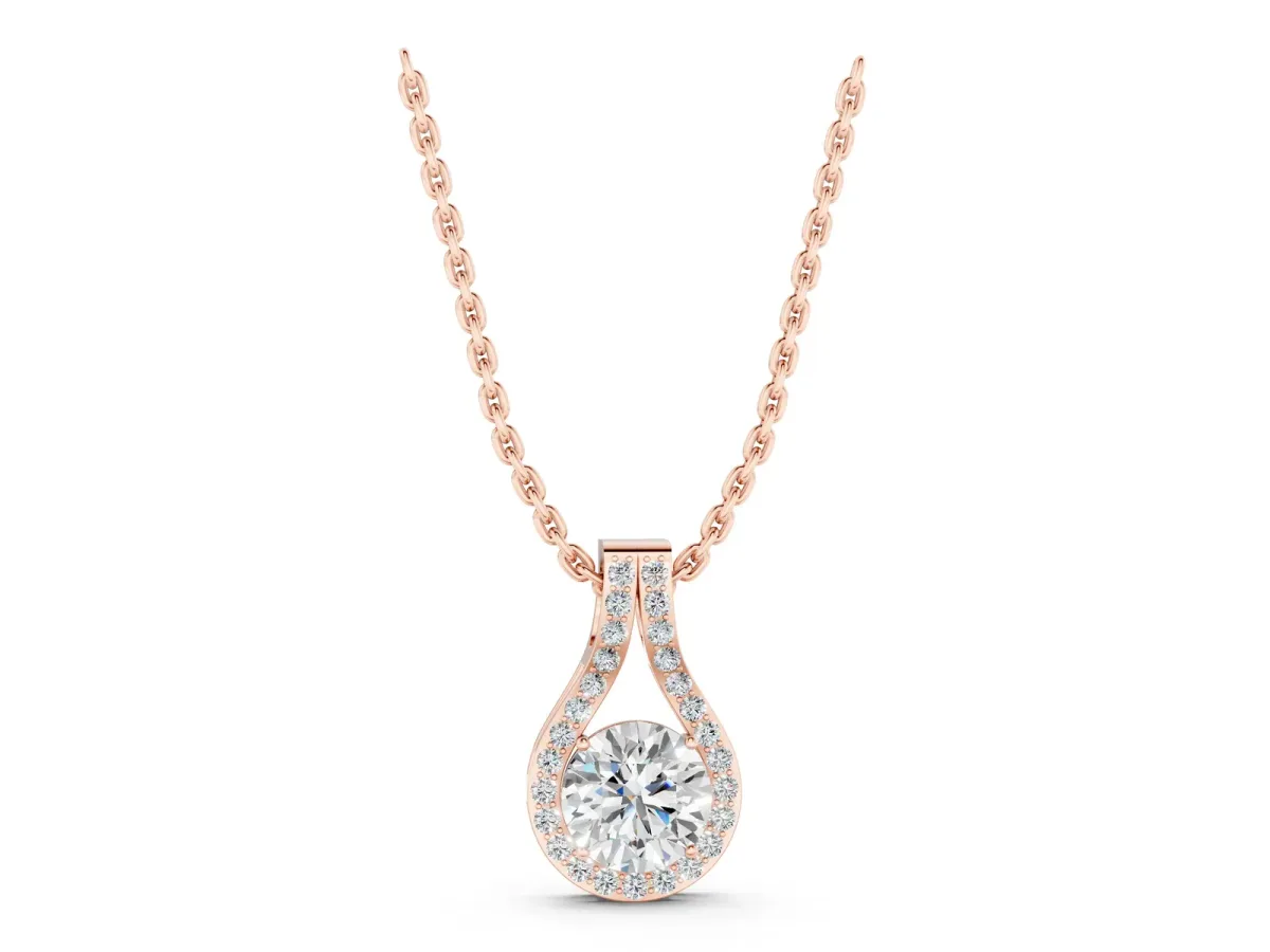 Round Halo Prong-Set Pendant Rose gold