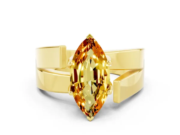 Modern Tension Set Marquise Cut Citrine Solitaire Wide Band Ring Yellow gold