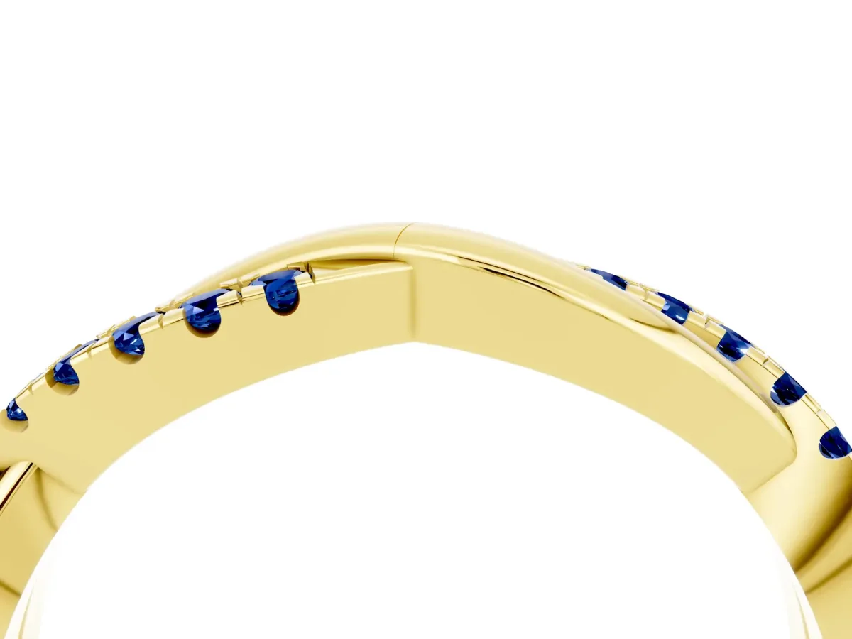 Round Blue Sapphire Twisted Infinity Band with Prong Setting Yellow gold