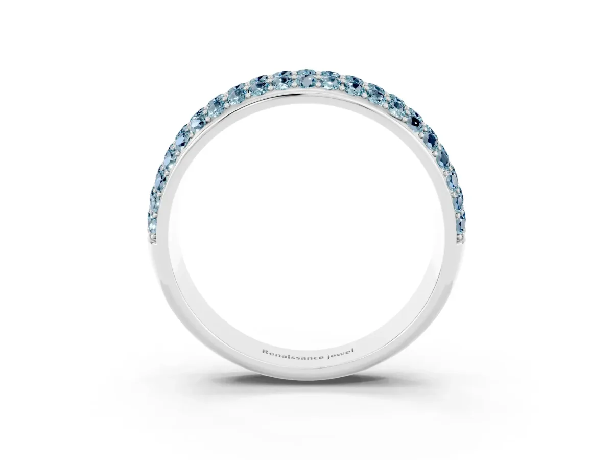 Three-Row Round Aquamarine Eternity Band with Shared Prong Setting Silver