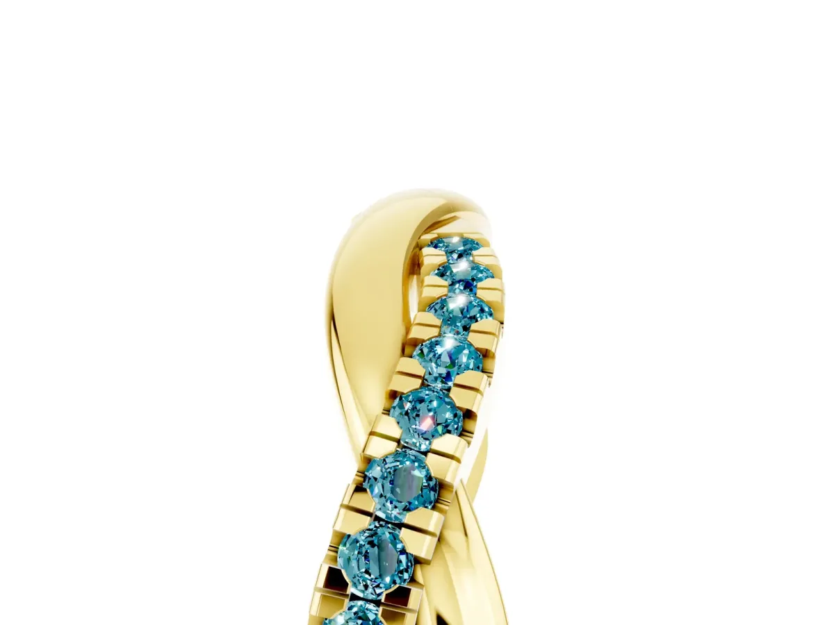 Round Blue Topaz Twisted Infinity Band with Prong Setting Yellow gold