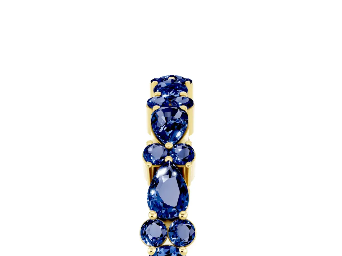 Pear and Round Blue Sapphire Wedding Band Yellow gold