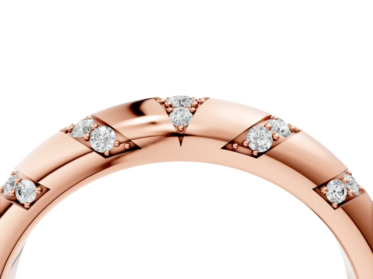 Round Diamond Channel Set Curved Band with Bezel Setting Rose gold