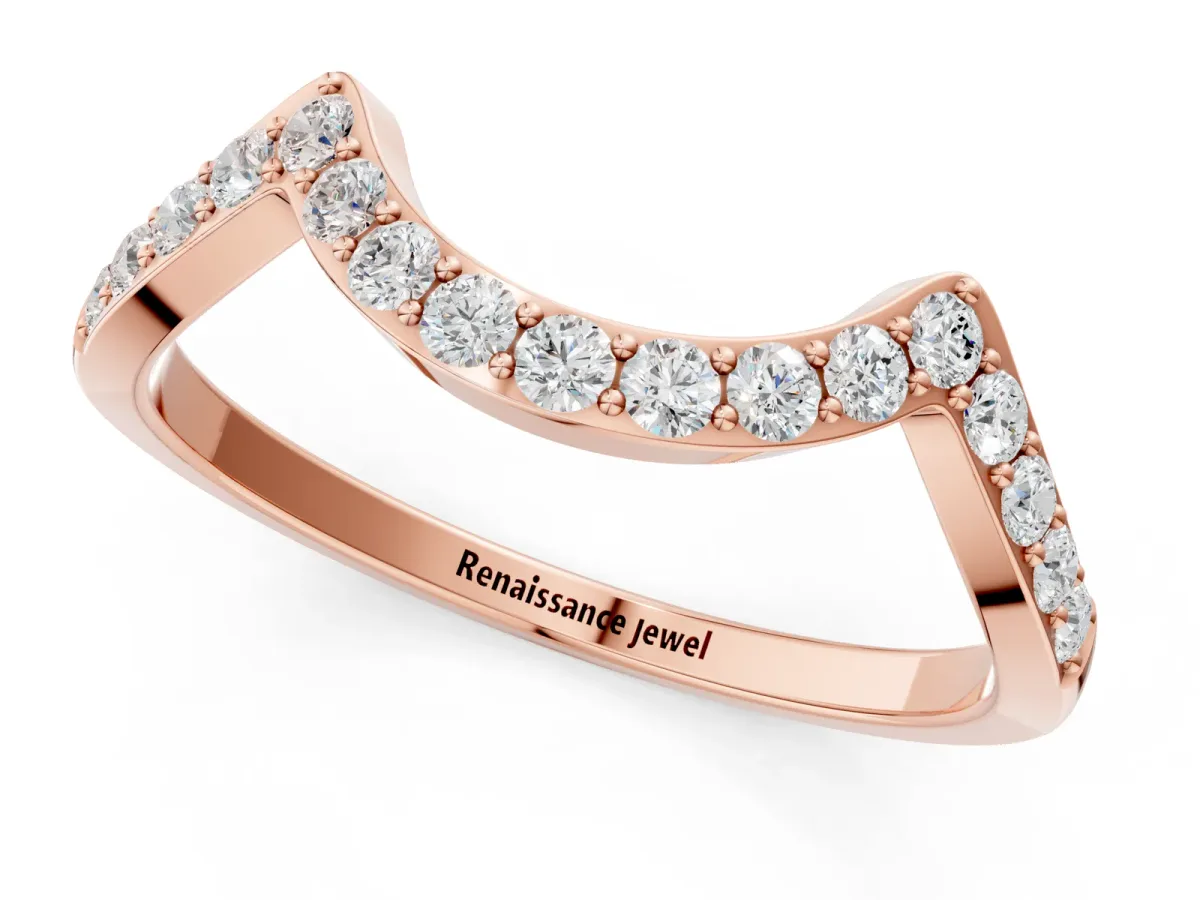 Curved Pave Round Diamond Contour Band with Shared Prong Setting Rose gold