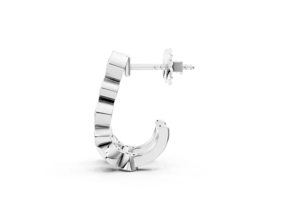 Bezel Set Round Diamond Hoop Earrings Silver