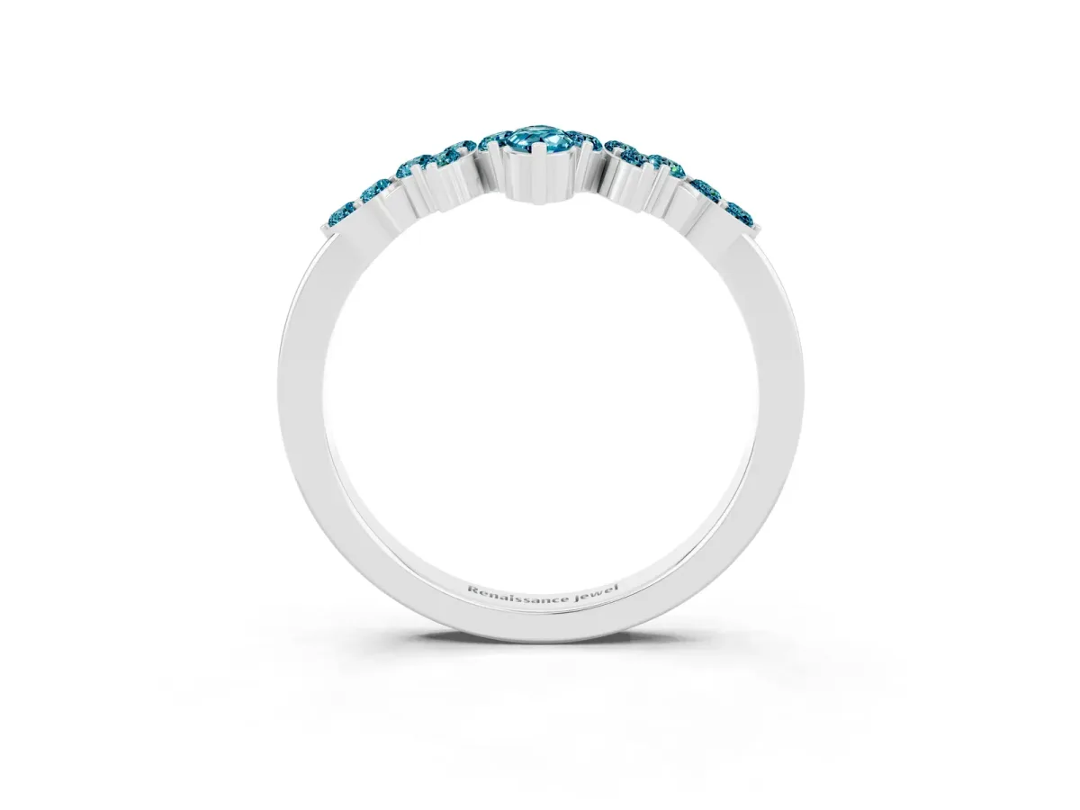 Marquise and Round Blue Topaz Chevron Band with Prong Setting Silver