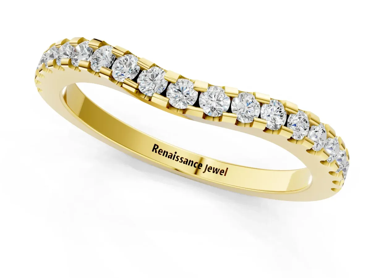 Pavé Round Diamond Curved Wedding Band Yellow gold